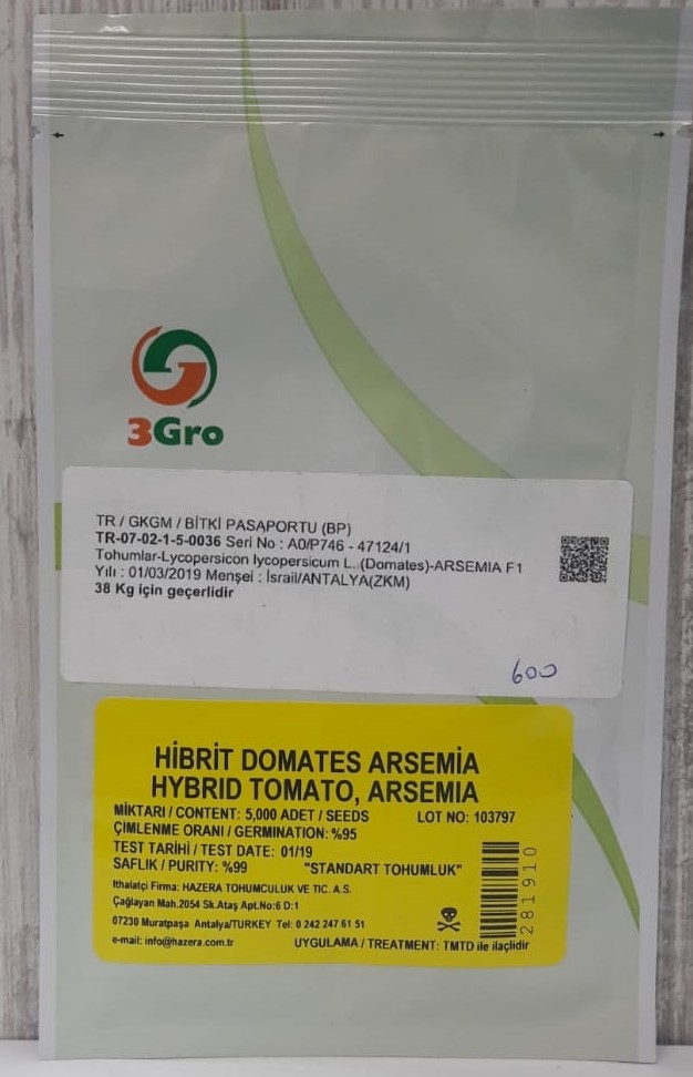 HAZERA HİBRİT DOMATES TOH. ARSEMİA 5000 ADET (OTUR. SALÇA)