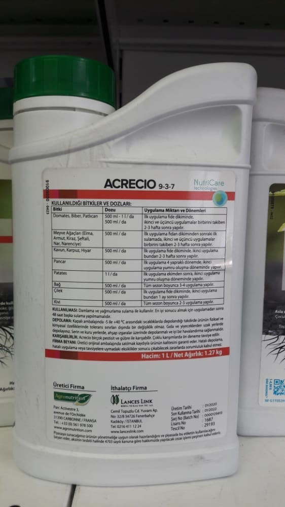 ACRECIO 9 3 7  NPK GÜBRE ÇÖZELTİSİ 1 LT